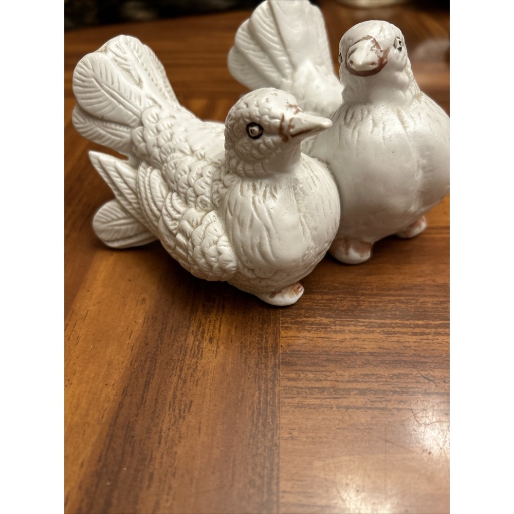 Vintage Big Love Birds Doves Bisque Porcelain